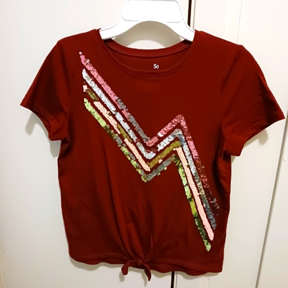 Kohl's So Favorite Embellished Tee with front knot tie, size L (10/12)